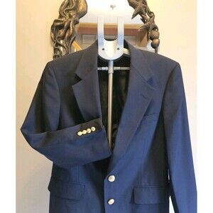 Vintage Polo Ralph Lauren University Club Blue Wool Blazer Gold Crest Buttons US